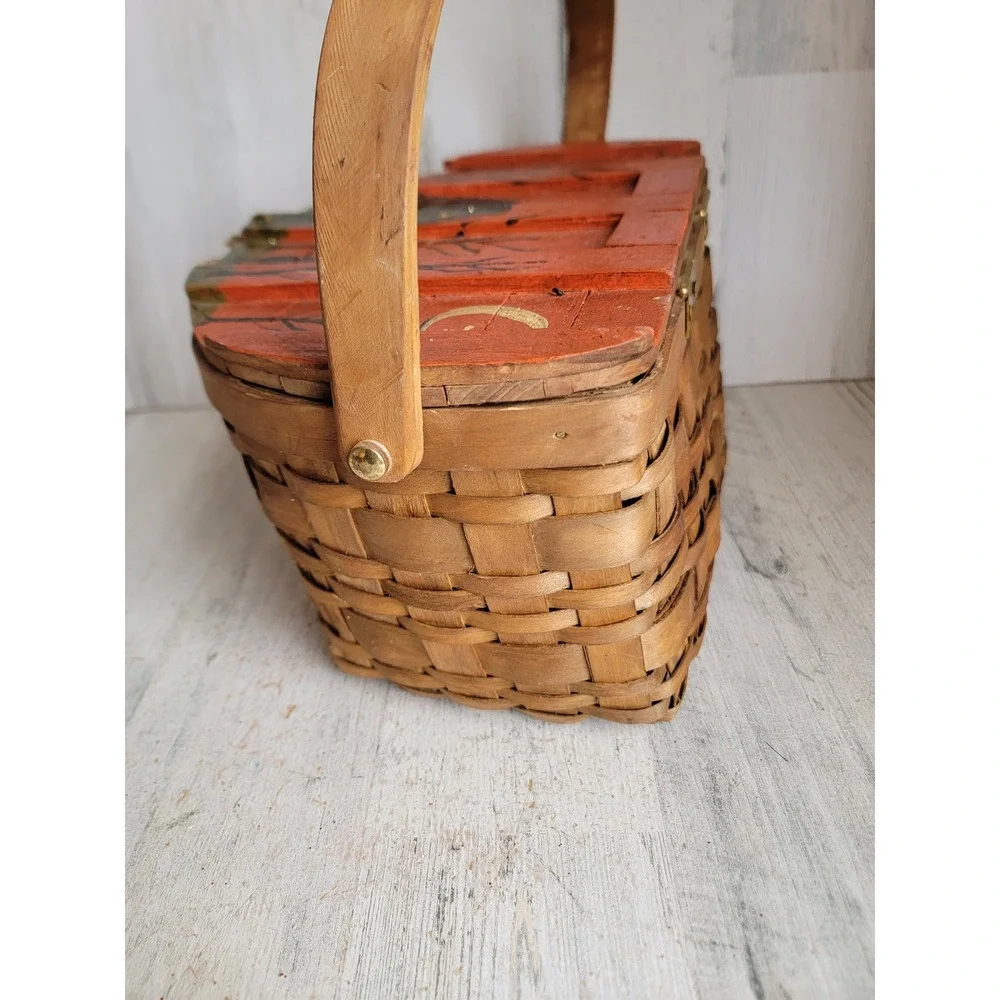 Unique vintage wooden trick or treat Halloween basket candy slot haunted house
